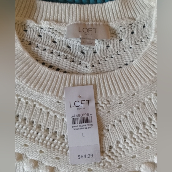 LOFT Textured Whisper White Crew Neck Sweater NWT - Picture 2 of 9